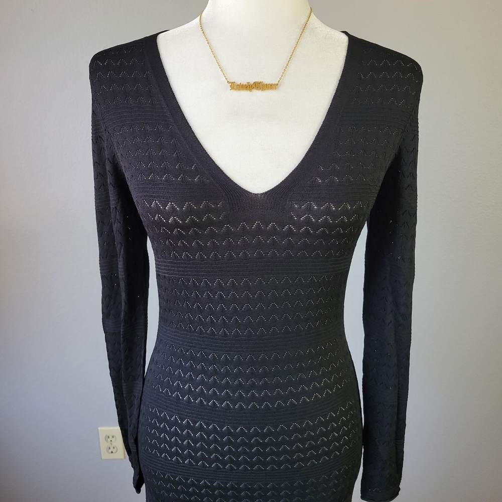 ZARA // ltd ed black pointelle knit plunge long sleeve a-line maxi dress - Picture 4 of 16